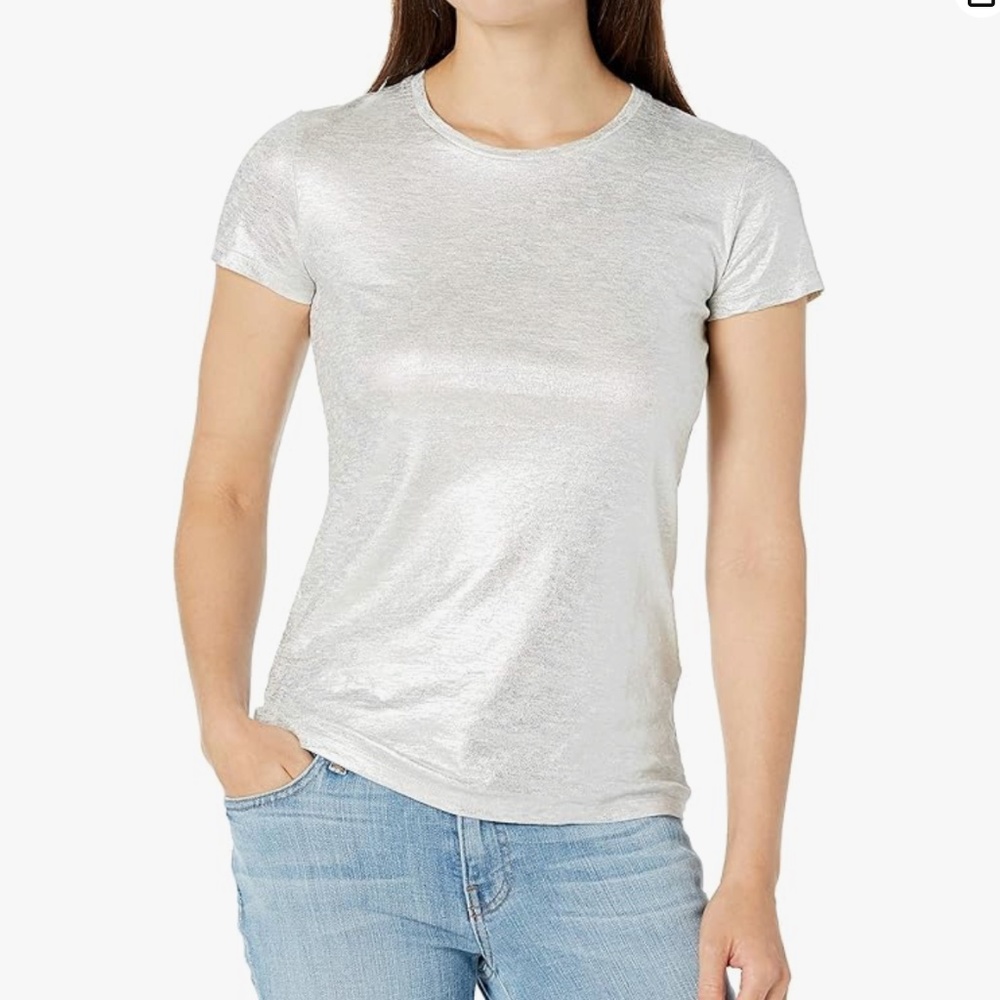 Majestic Filatures Linen Deluxe Tee Silver Metallic Size 1 NWT